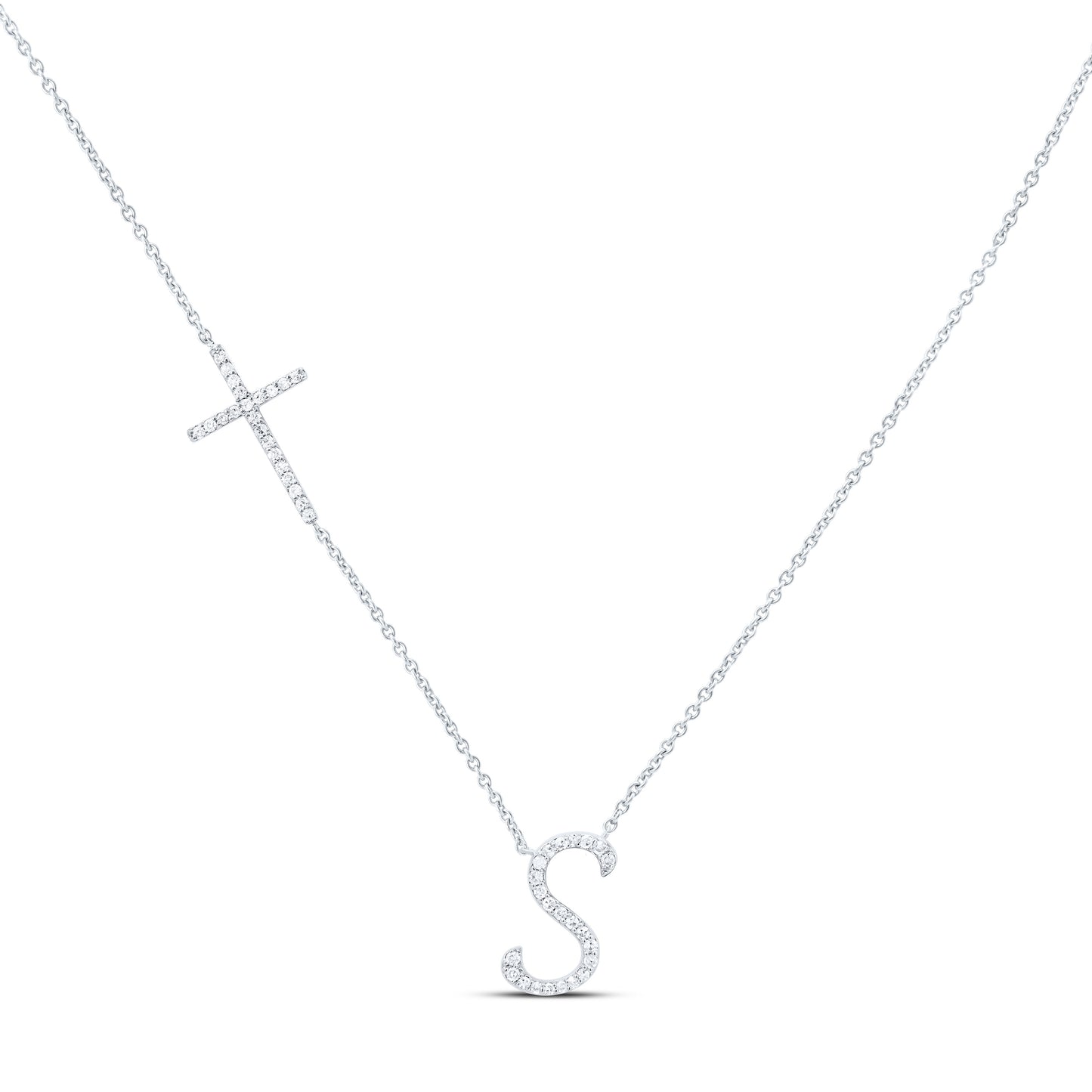 10K Yellow Or White Gold Natural Diamond Gift Initial Cross Necklace (18 Inch)