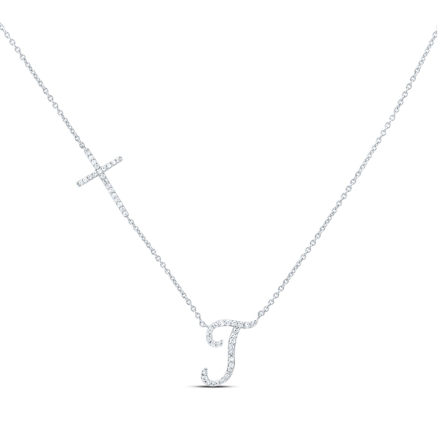 10K Yellow Or White Gold Natural Diamond Gift Initial Cross Necklace (18 Inch)