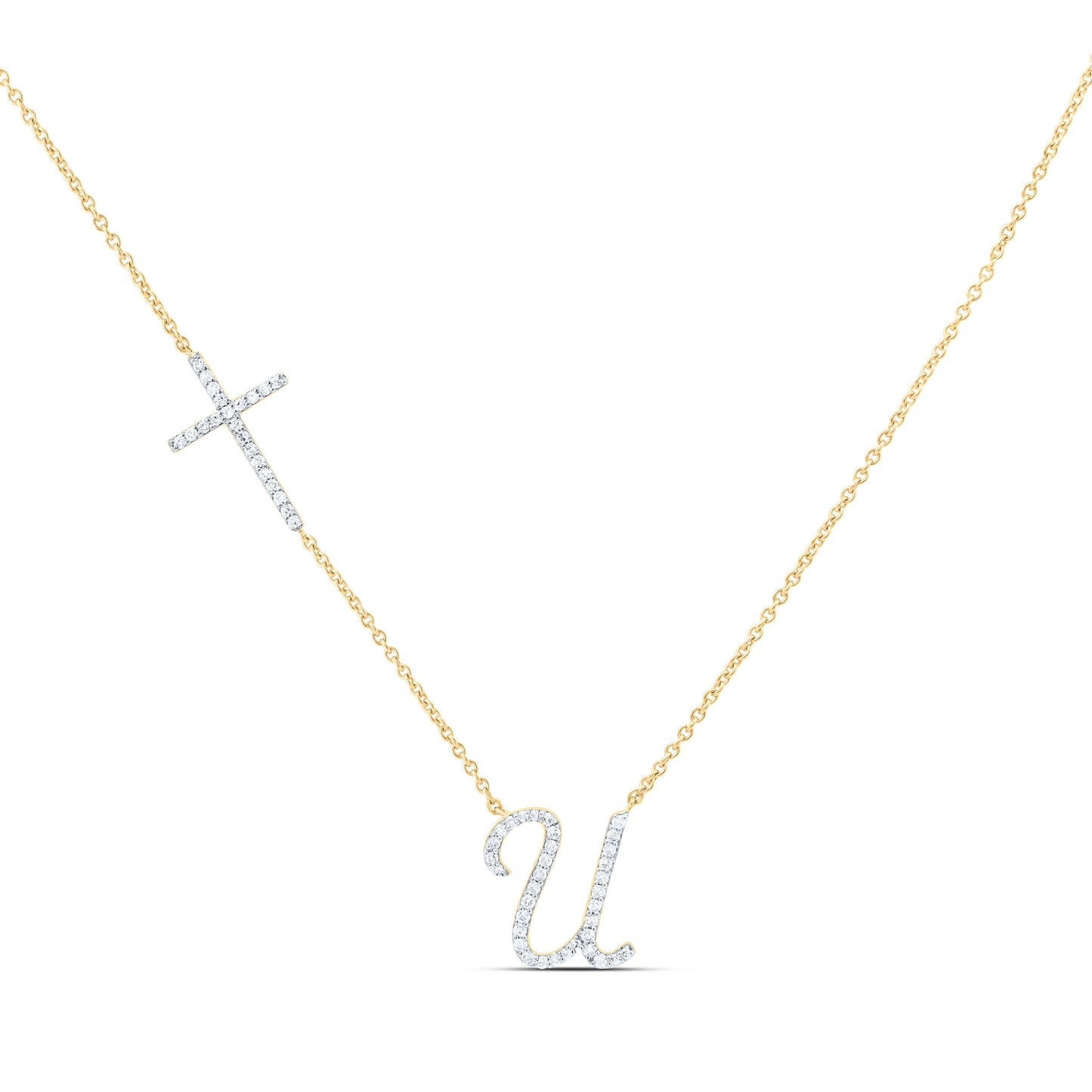 10K Yellow Or White Gold Natural Diamond Gift Initial Cross Necklace (18 Inch)