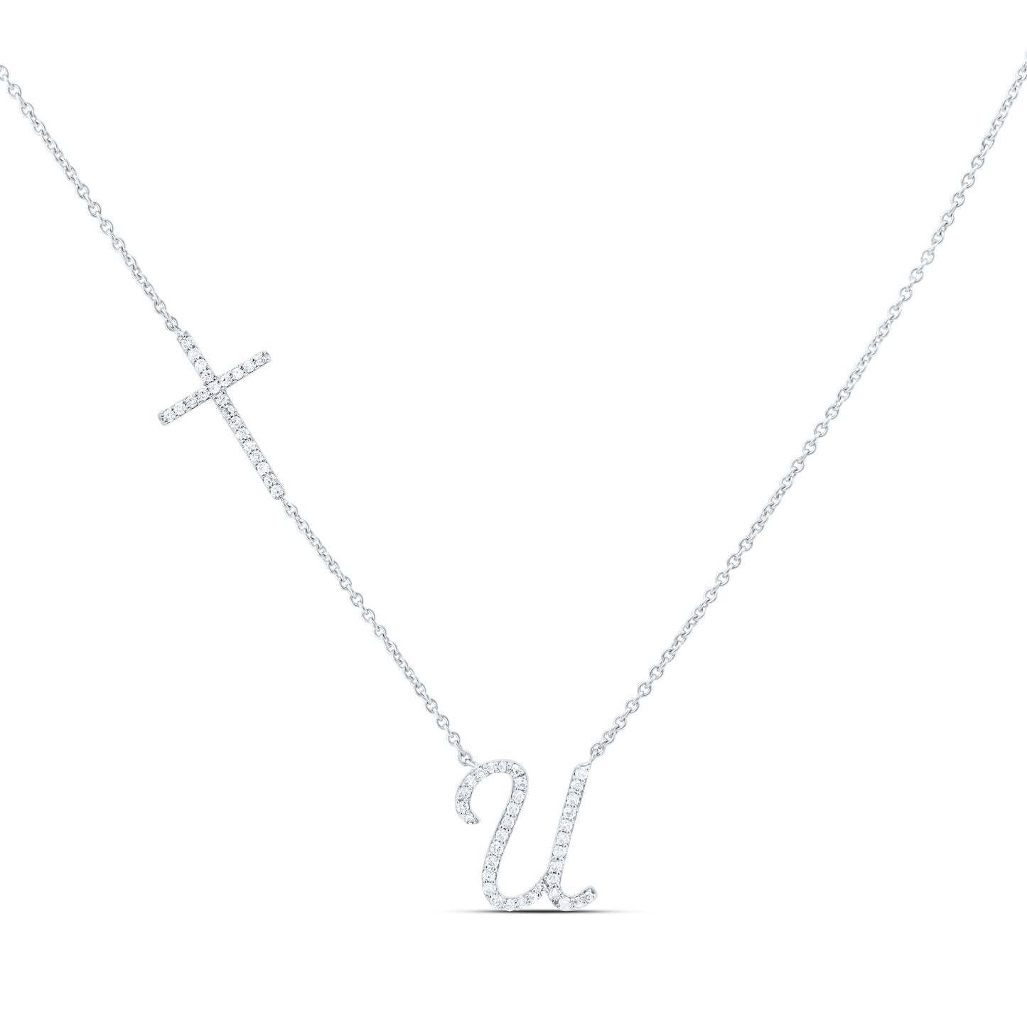 10K Yellow Or White Gold Natural Diamond Gift Initial Cross Necklace (18 Inch)