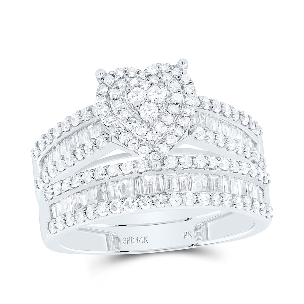 14K Yellow Or White Gold 1 Cttw Natural Diamond Heart Double Halo Bridal Set