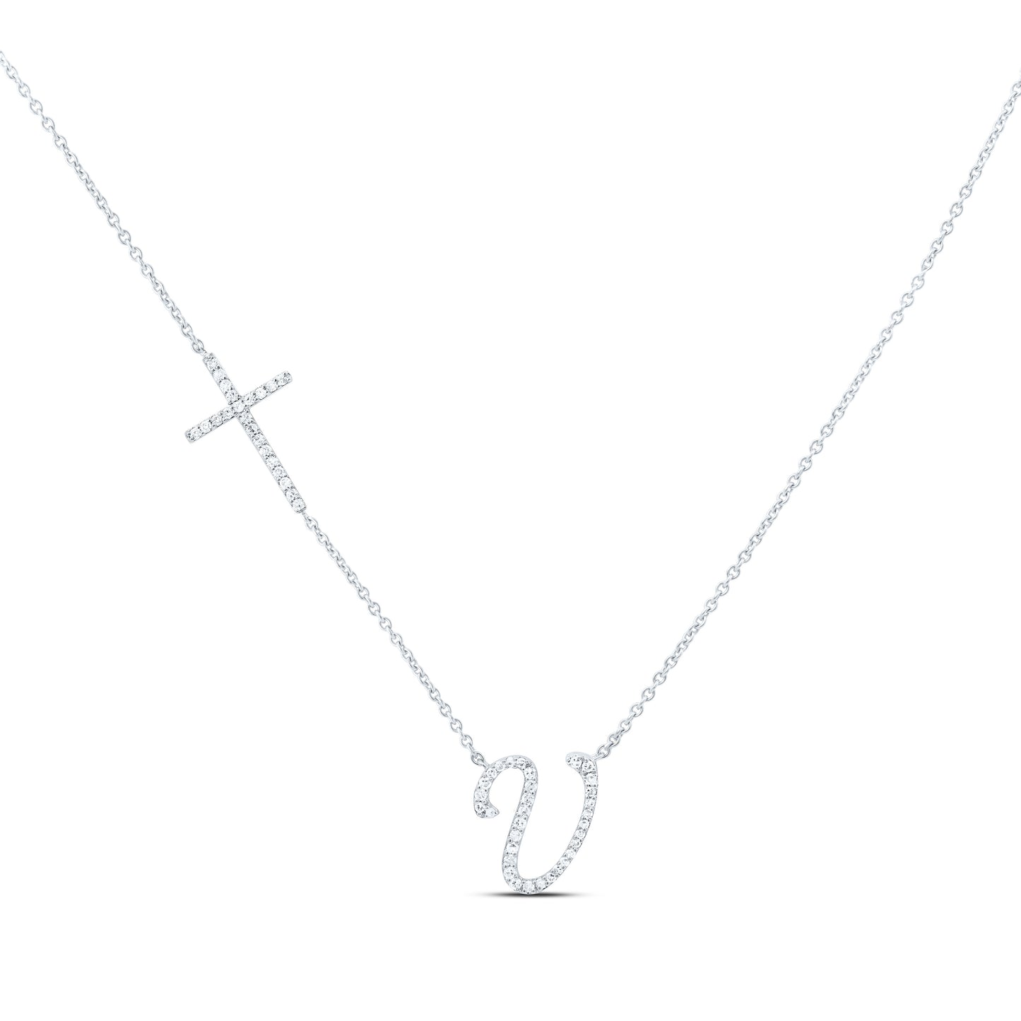 10K Yellow Or White Gold Natural Diamond Gift Initial Cross Necklace (18 Inch)
