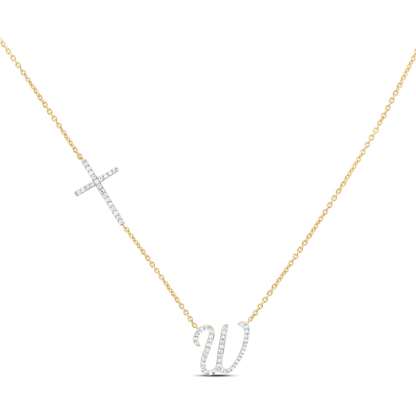 10K Yellow Or White Gold Natural Diamond Gift Initial Cross Necklace (18 Inch)