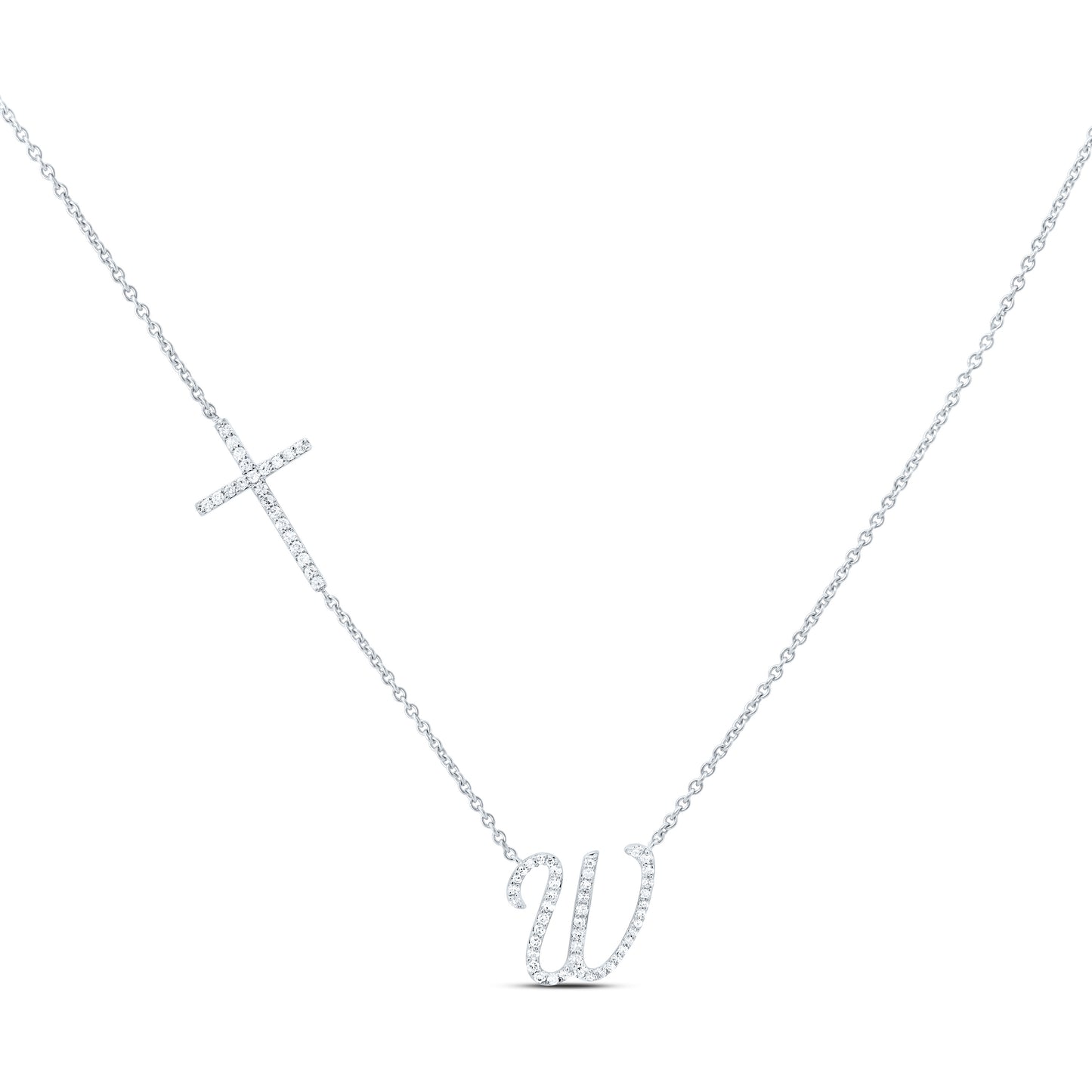 10K Yellow Or White Gold Natural Diamond Gift Initial Cross Necklace (18 Inch)