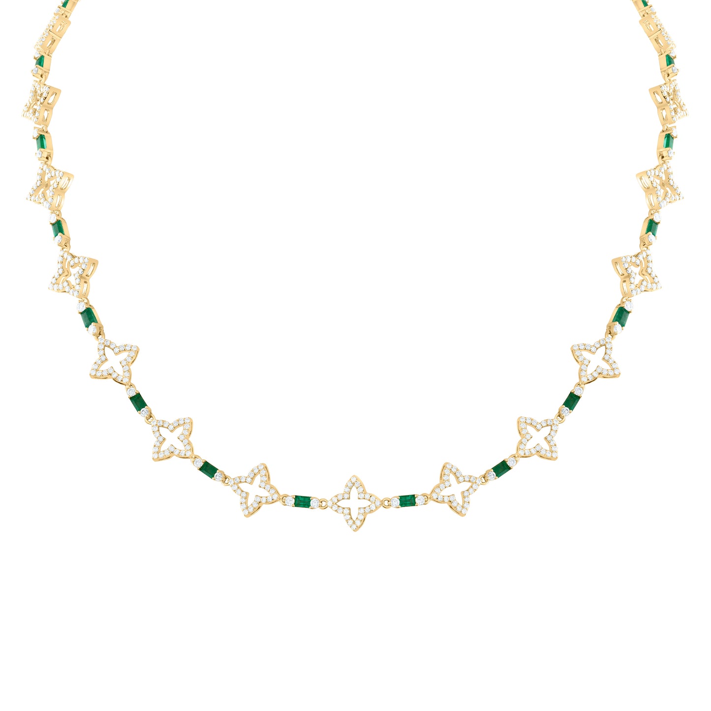 14K Yellow Gold 2Cttw Natural Diamond 1 1/5Cttw Baguette Em, Clover Necklace (17 Inch)