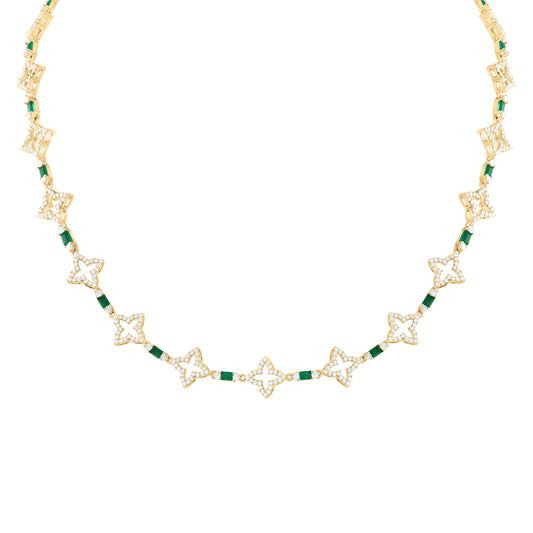 14K Yellow Gold 2Cttw Natural Diamond 1 1/5Cttw Baguette Em, Clover Necklace (17 Inch)