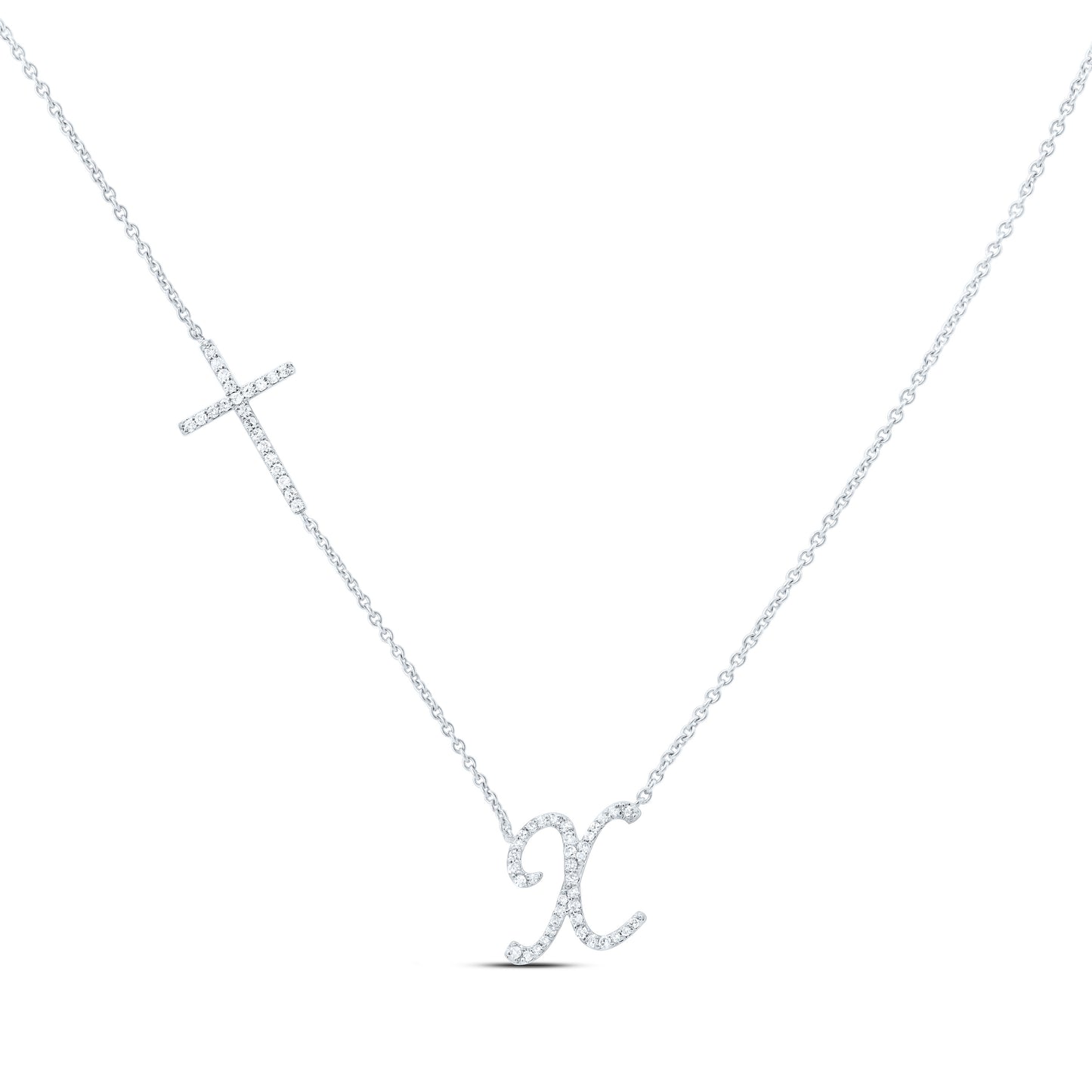 10K Yellow Or White Gold Natural Diamond Gift Initial Cross Necklace (18 Inch)