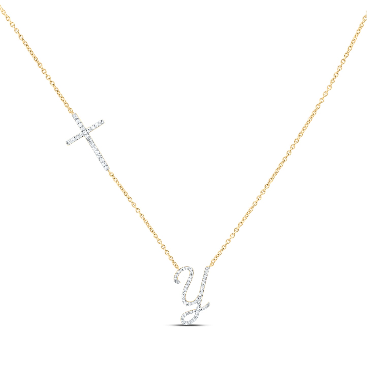 10K Yellow Or White Gold Natural Diamond Gift Initial Cross Necklace (18 Inch)