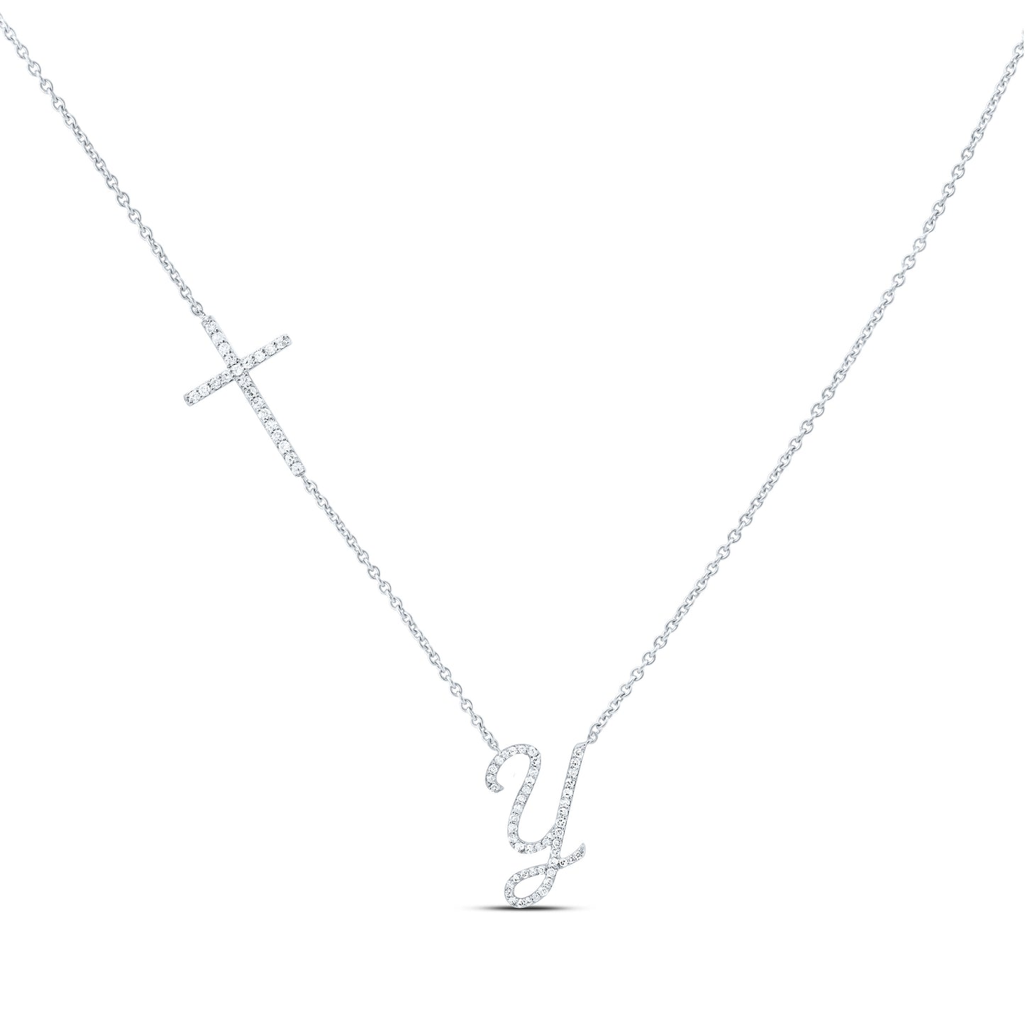 10K Yellow Or White Gold Natural Diamond Gift Initial Cross Necklace (18 Inch)