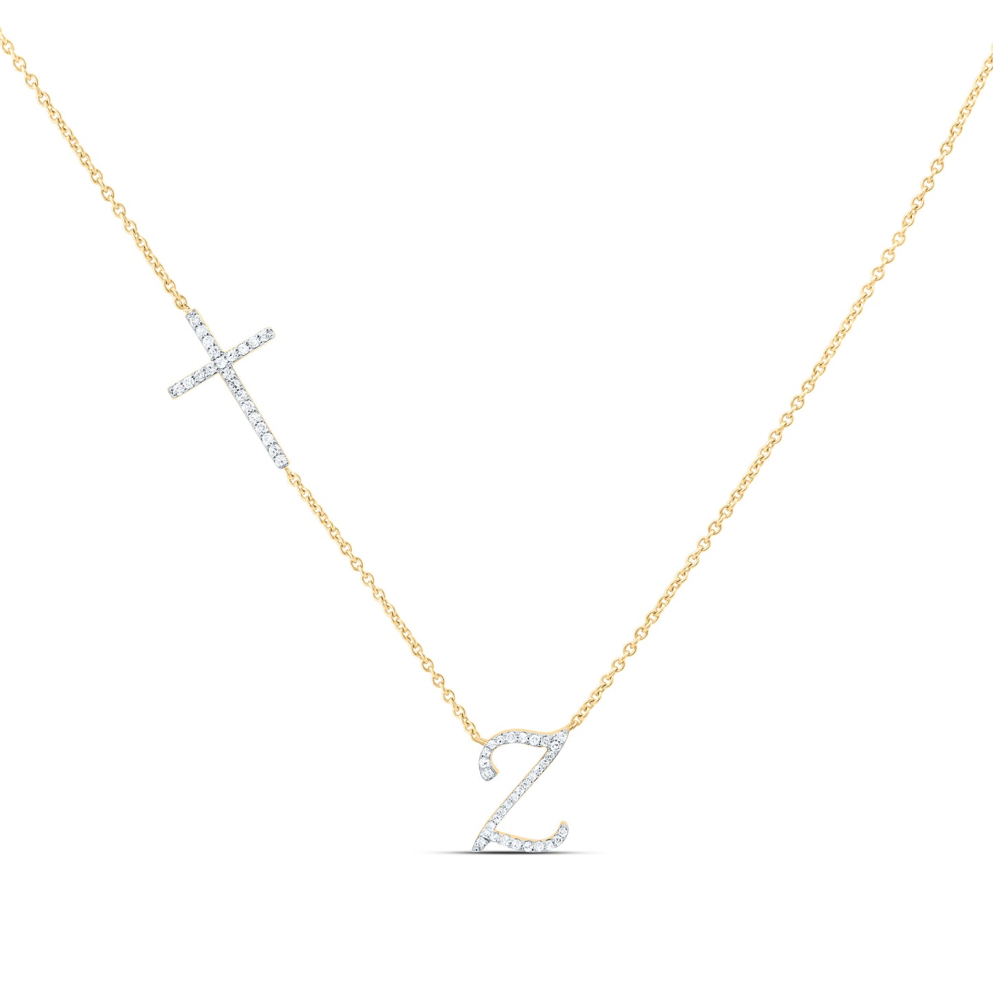 10K Yellow Or White Gold Natural Diamond Gift Initial Cross Necklace (18 Inch)