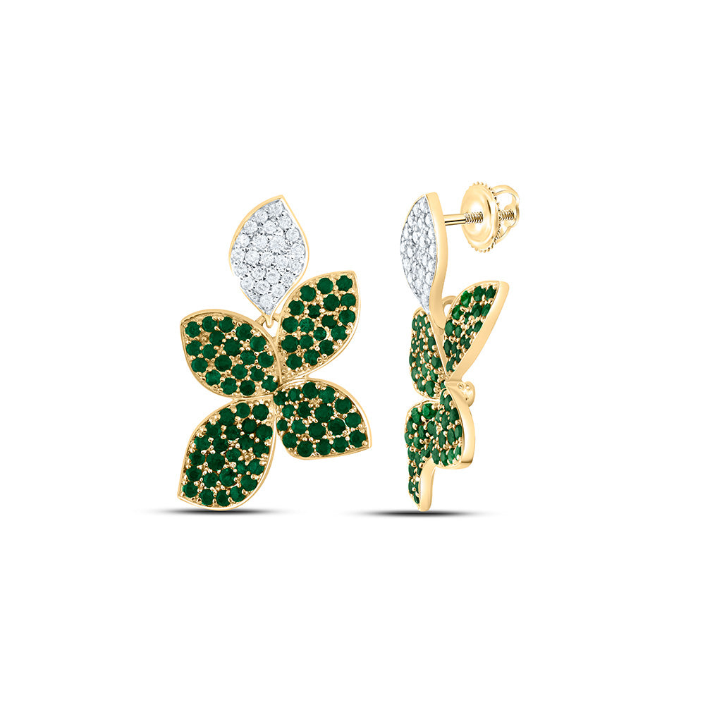 14K Yellow Or White Gold 1/4Cttw Natural Diamond 1Cttw Natural Round Emerald Earring