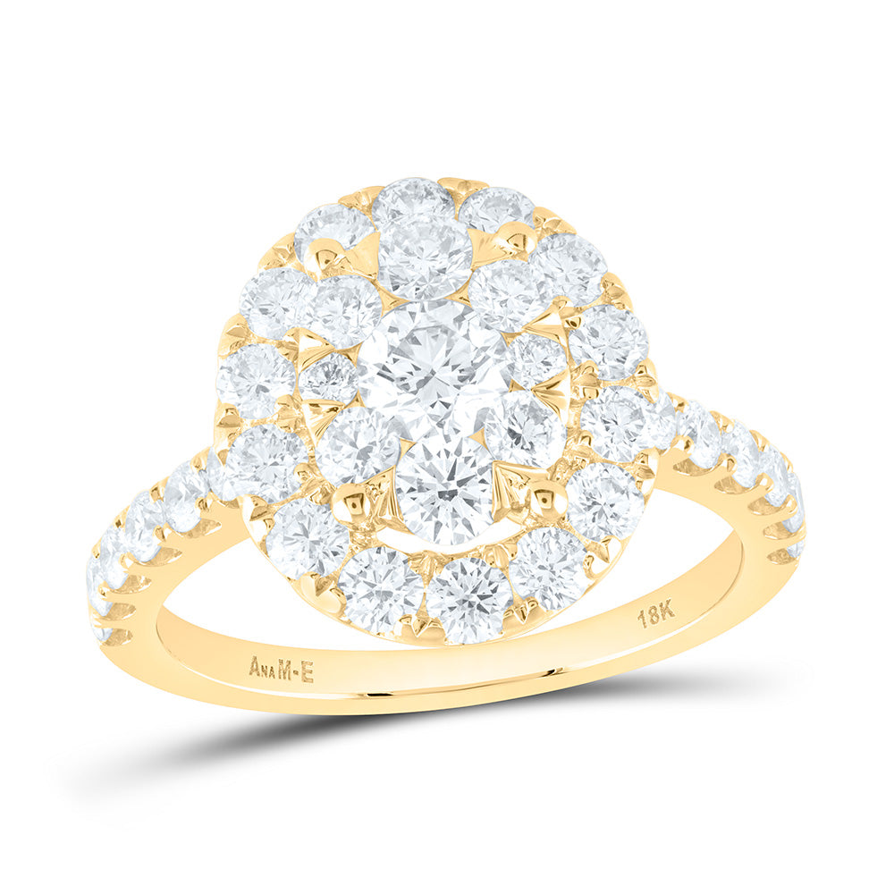 18K Yellow Gold 2Cttw Natural Diamond Elite 1/3Cttw Center Round Oval Single Halo Bridal Ring