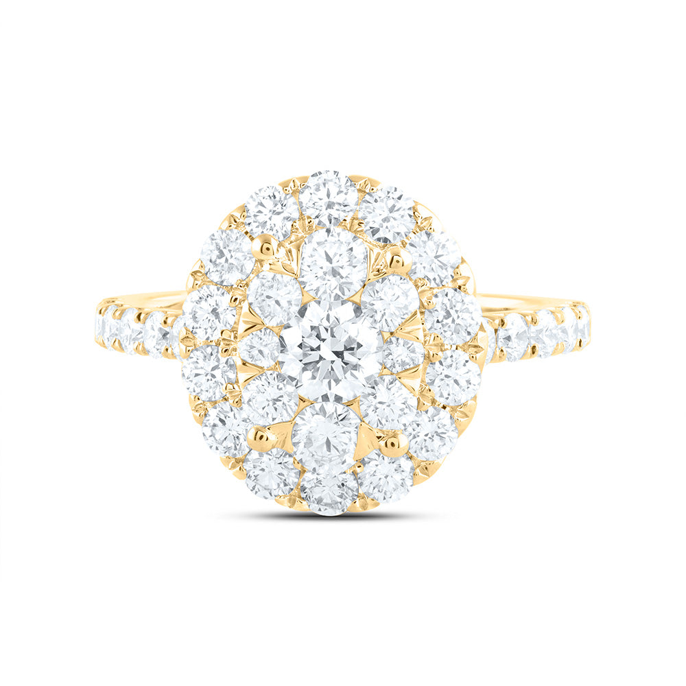 18K Yellow Gold 2Cttw Natural Diamond Elite 1/3Cttw Center Round Oval Single Halo Bridal Ring