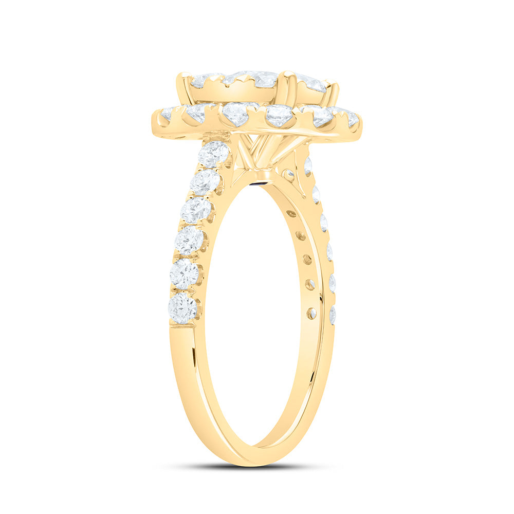 18K Yellow Gold 2Cttw Natural Diamond Elite 1/3Cttw Center Round Oval Single Halo Bridal Ring