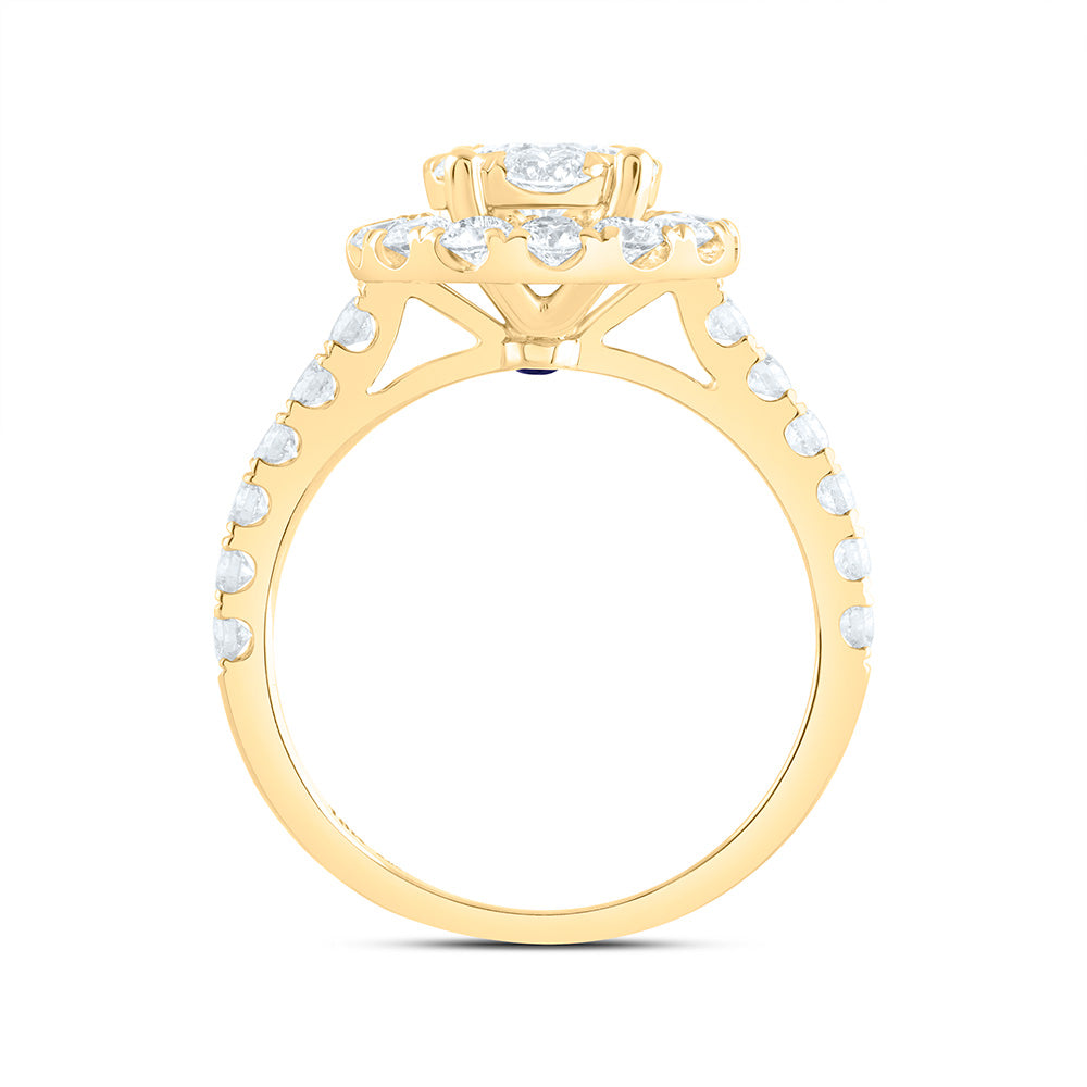 18K Yellow Gold 2Cttw Natural Diamond Elite 1/3Cttw Center Round Oval Single Halo Bridal Ring