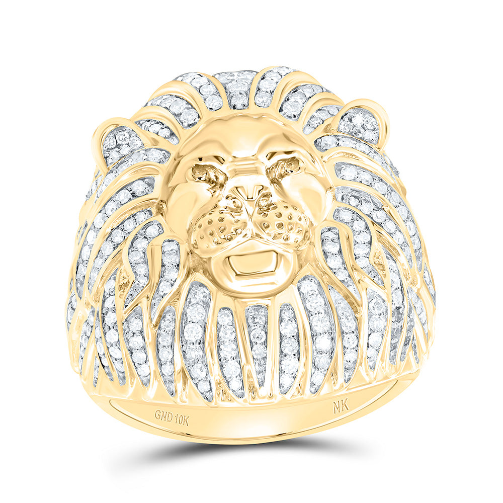 10K Yellow Gold 1 1/3Cttw Natural Diamond Lion Mens Ring