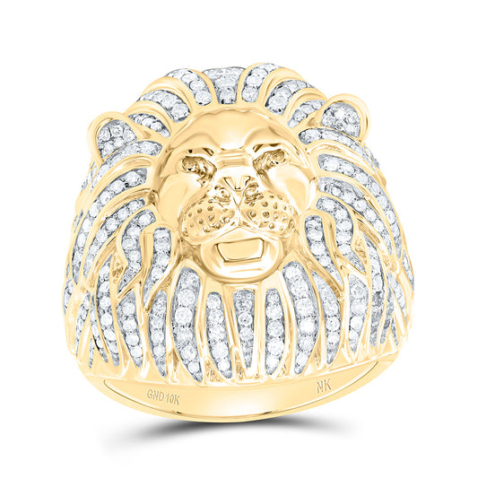 10K Yellow Gold 1 1/3Cttw Natural Diamond Lion Mens Ring