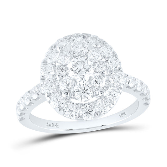 18K White Gold 2Cttw Natural Diamond Ana M Elite 1/3Ctw Center Round Oval Single Halo Bridal Ring