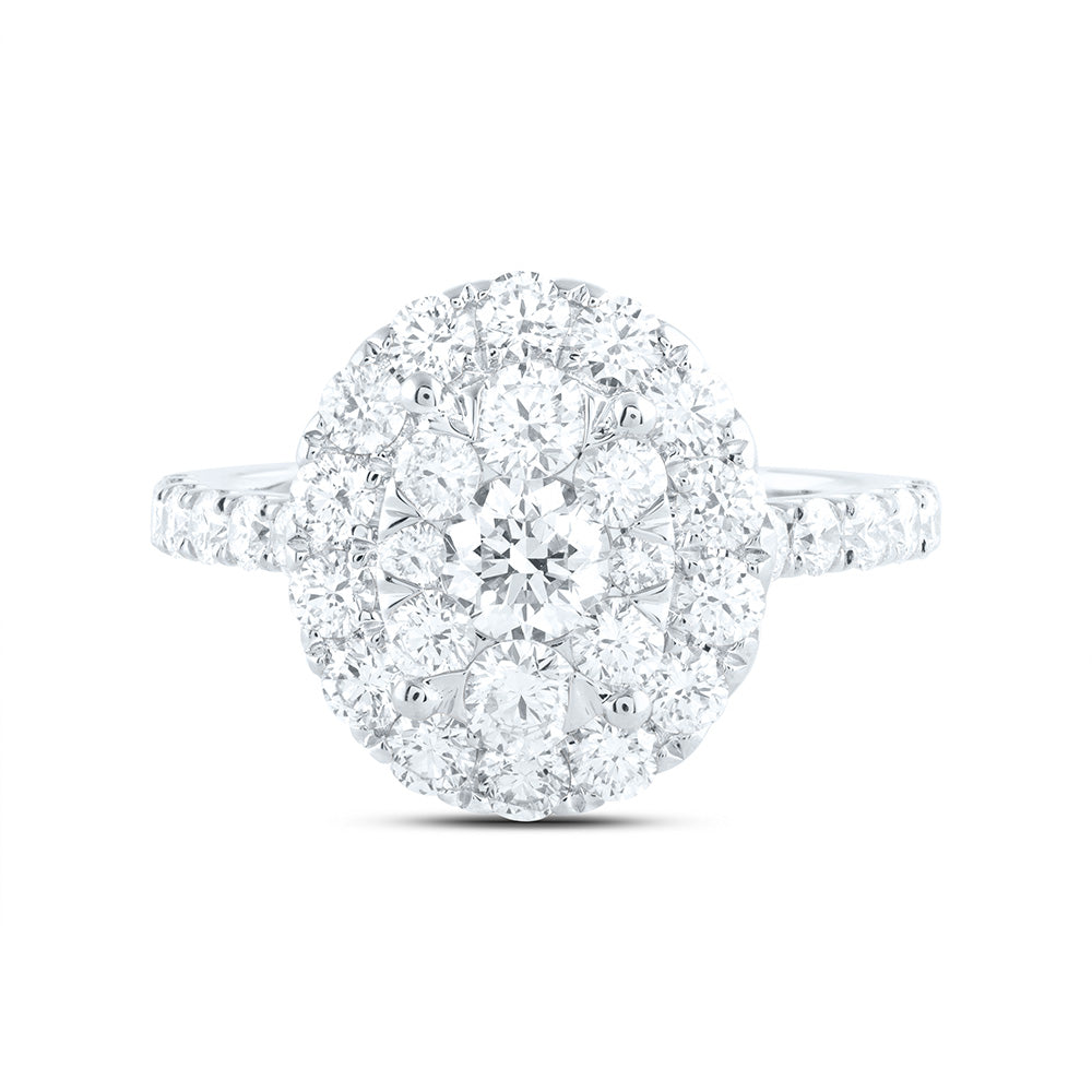 18K White Gold 2Cttw Natural Diamond Ana M Elite 1/3Ctw Center Round Oval Single Halo Bridal Ring