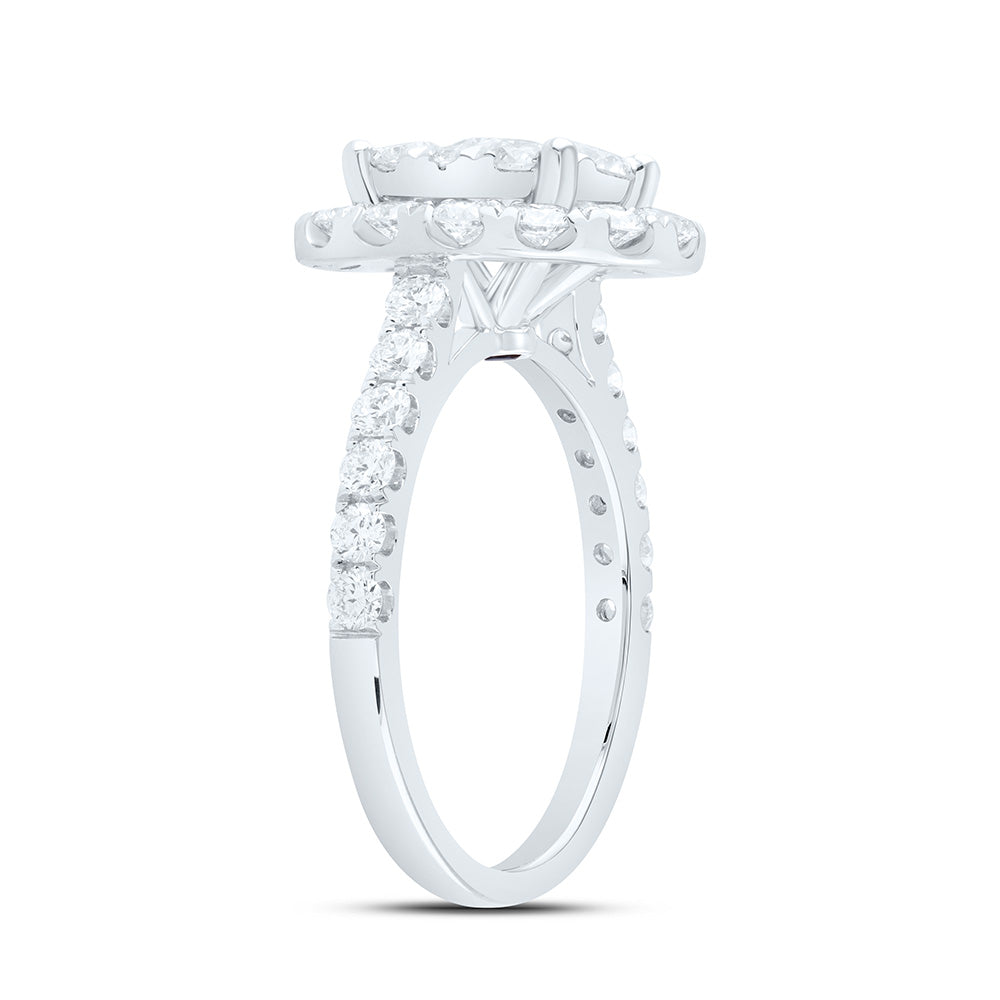 18K White Gold 2Cttw Natural Diamond Ana M Elite 1/3Ctw Center Round Oval Single Halo Bridal Ring