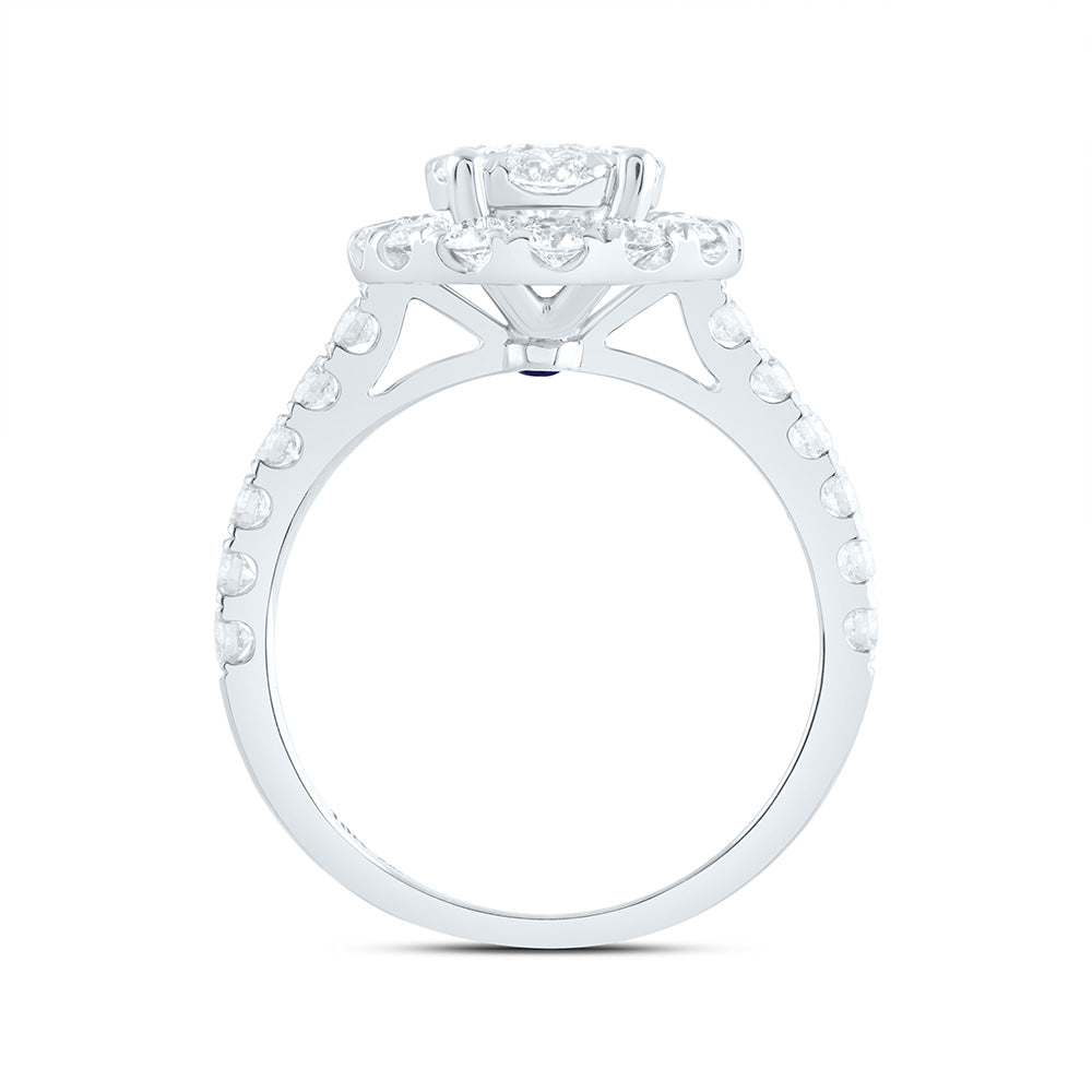 18K White Gold 2Cttw Natural Diamond Ana M Elite 1/3Ctw Center Round Oval Single Halo Bridal Ring
