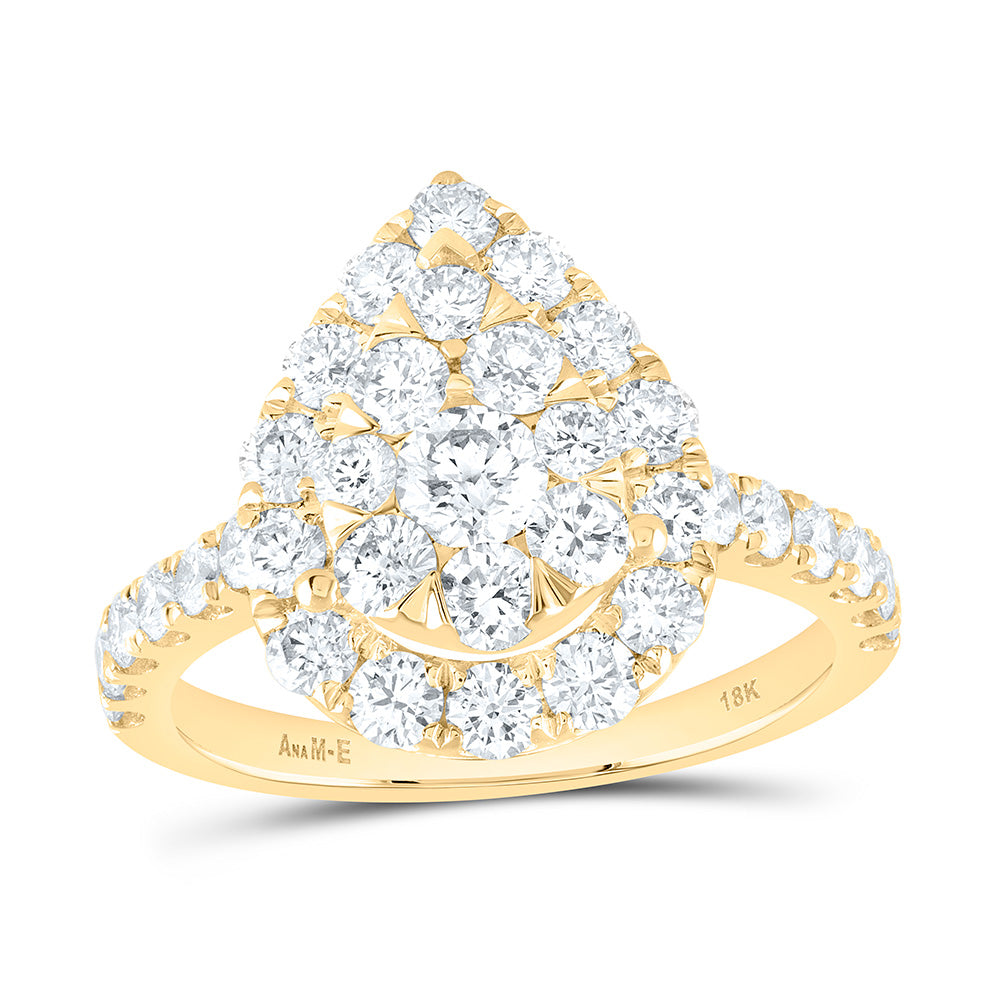 18K Yellow Or White Gold 1 7/8Cttw Natural Diamond Ana M Elite 1/4Ctw Center Round Pear Single Halo Bridal Ring