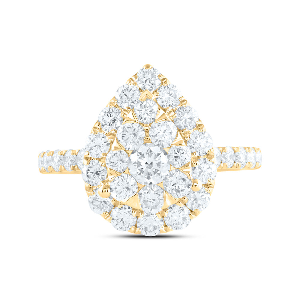 18K Yellow Or White Gold 1 7/8Cttw Natural Diamond Ana M Elite 1/4Ctw Center Round Pear Single Halo Bridal Ring