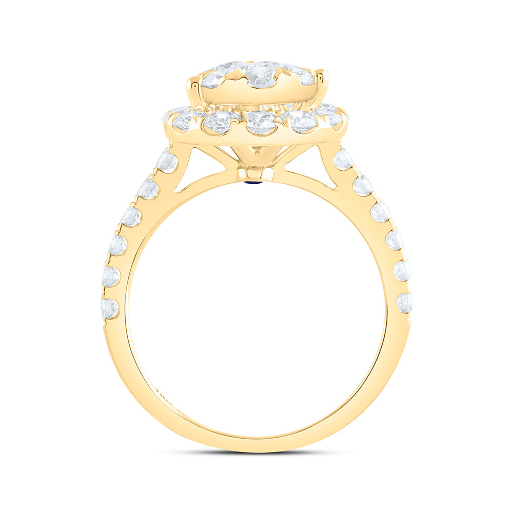 18K Yellow Or White Gold 1 7/8Cttw Natural Diamond Ana M Elite 1/4Ctw Center Round Pear Single Halo Bridal Ring