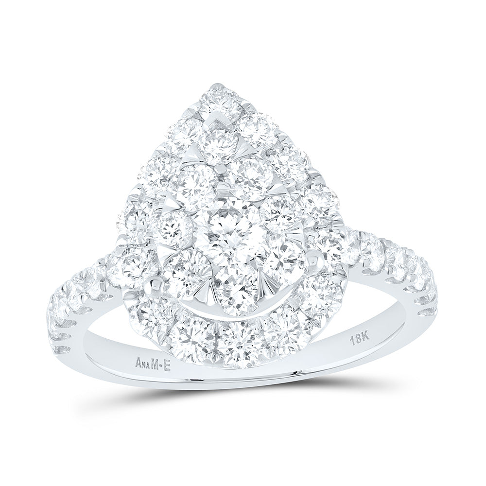 18K Yellow Or White Gold 1 7/8Cttw Natural Diamond Ana M Elite 1/4Ctw Center Round Pear Single Halo Bridal Ring