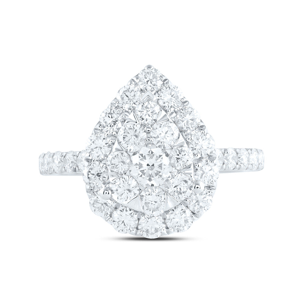 18K Yellow Or White Gold 1 7/8Cttw Natural Diamond Ana M Elite 1/4Ctw Center Round Pear Single Halo Bridal Ring