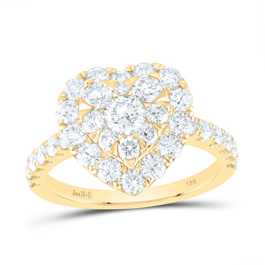 18K Yellow Or White Gold 1 7/8Cttw Natural Diamond Ana M Elite 1/4Ctw Center Round Heart Single Halo Bridal Ring