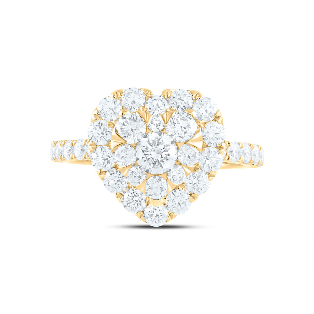 18K Yellow Or White Gold 1 7/8Cttw Natural Diamond Ana M Elite 1/4Ctw Center Round Heart Single Halo Bridal Ring