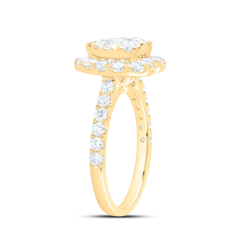 18K Yellow Or White Gold 1 7/8Cttw Natural Diamond Ana M Elite 1/4Ctw Center Round Heart Single Halo Bridal Ring