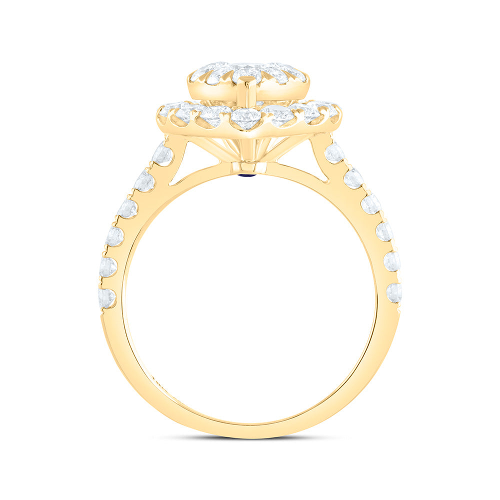 18K Yellow Or White Gold 1 7/8Cttw Natural Diamond Ana M Elite 1/4Ctw Center Round Heart Single Halo Bridal Ring