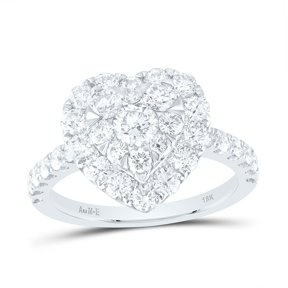 18K Yellow Or White Gold 1 7/8Cttw Natural Diamond Ana M Elite 1/4Ctw Center Round Heart Single Halo Bridal Ring