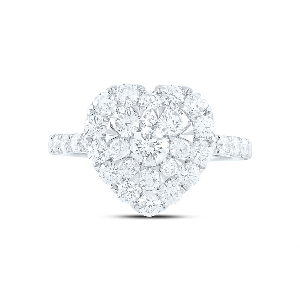 18K Yellow Or White Gold 1 7/8Cttw Natural Diamond Ana M Elite 1/4Ctw Center Round Heart Single Halo Bridal Ring
