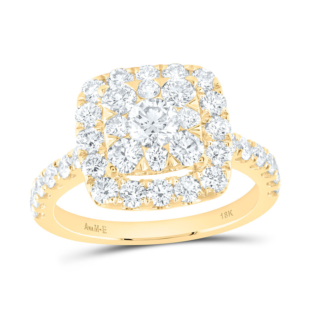 18K Yellow Gold 1 7/8Cttw Natural Diamond Ana M Elite 1/3Ctw Center Round Cushion Single Halo Bridal Ring