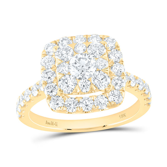 18K Yellow Gold 1 7/8Cttw Natural Diamond Ana M Elite 1/3Ctw Center Round Cushion Single Halo Bridal Ring