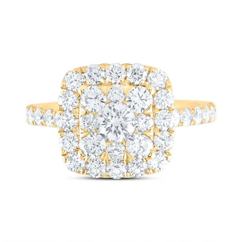 18K Yellow Gold 1 7/8Cttw Natural Diamond Ana M Elite 1/3Ctw Center Round Cushion Single Halo Bridal Ring
