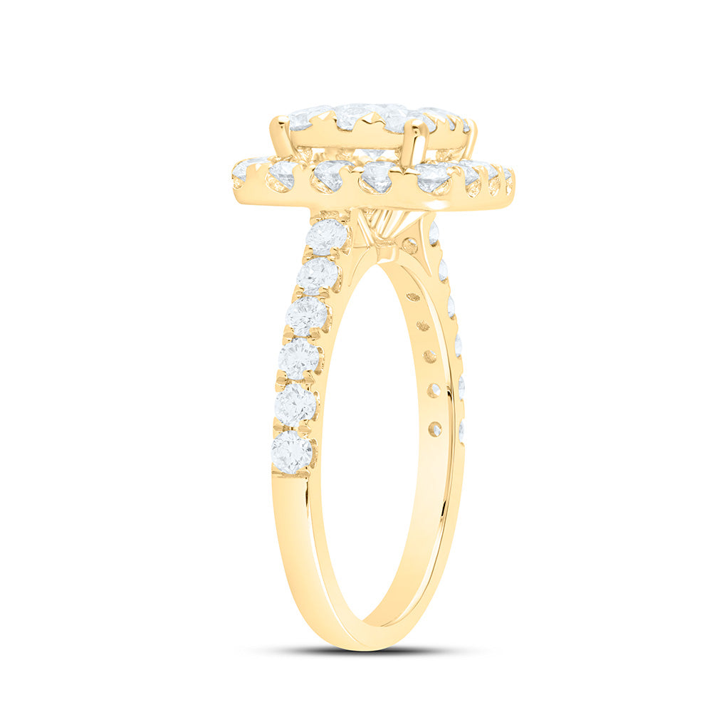 18K Yellow Gold 1 7/8Cttw Natural Diamond Ana M Elite 1/3Ctw Center Round Cushion Single Halo Bridal Ring