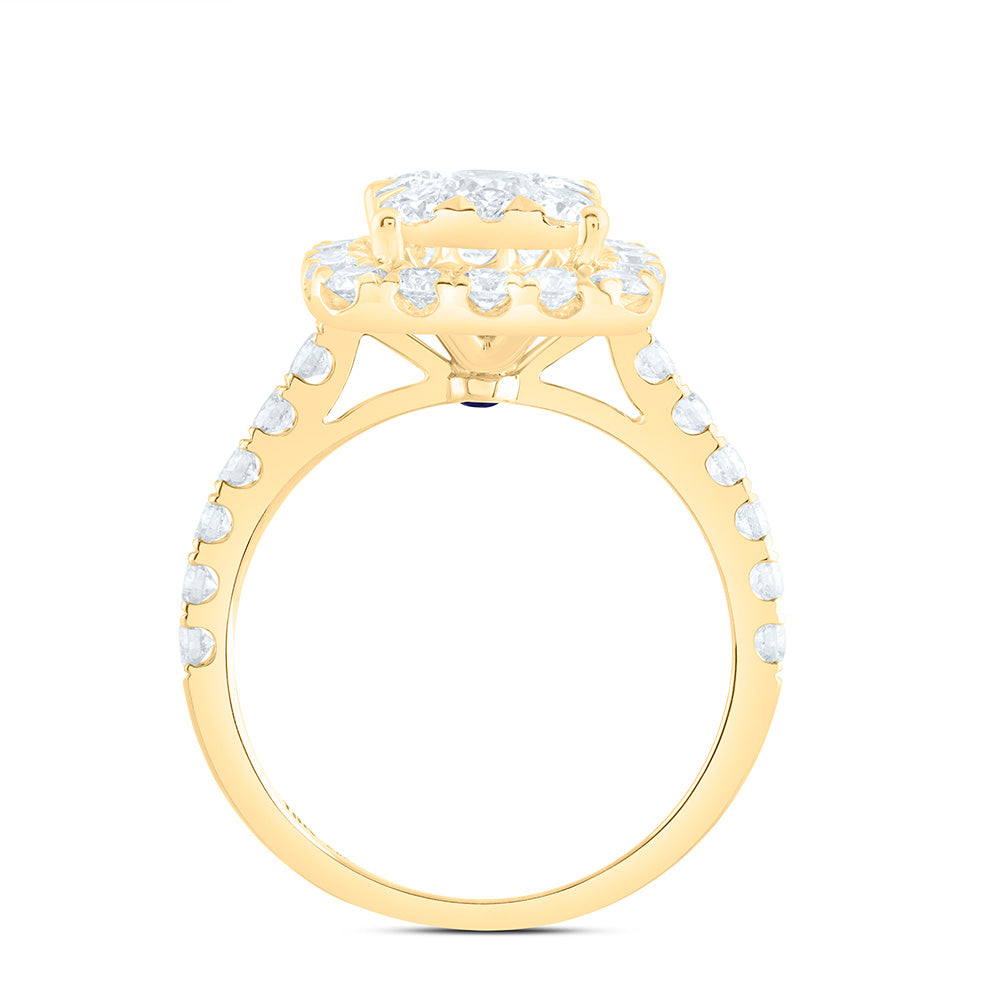 18K Yellow Gold 1 7/8Cttw Natural Diamond Ana M Elite 1/3Ctw Center Round Cushion Single Halo Bridal Ring