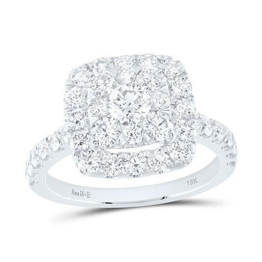 18K White Gold 1 7/8Cttw Natural Diamond Elite 1/3Cttw Center Round Cushion Single Halo Bridal Ring