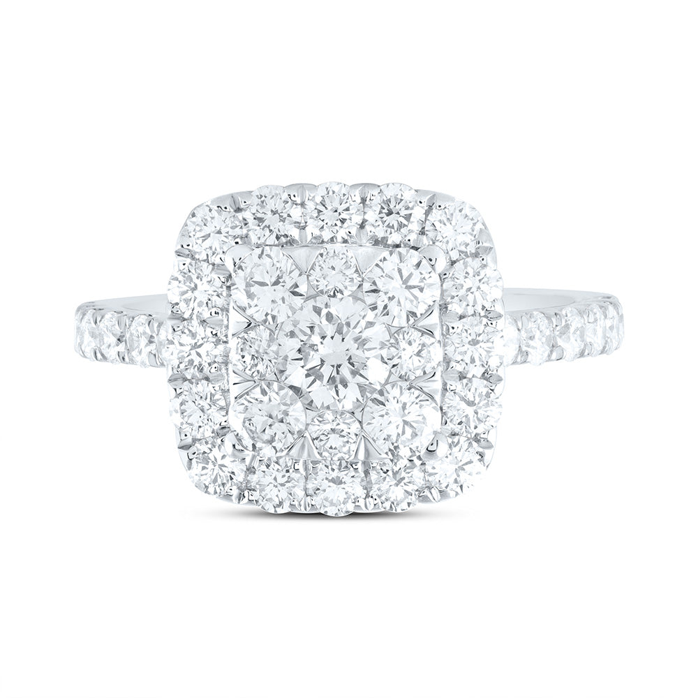 18K White Gold 1 7/8Cttw Natural Diamond Elite 1/3Cttw Center Round Cushion Single Halo Bridal Ring