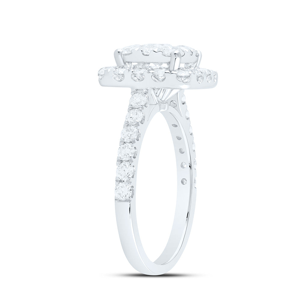 18K White Gold 1 7/8Cttw Natural Diamond Elite 1/3Cttw Center Round Cushion Single Halo Bridal Ring