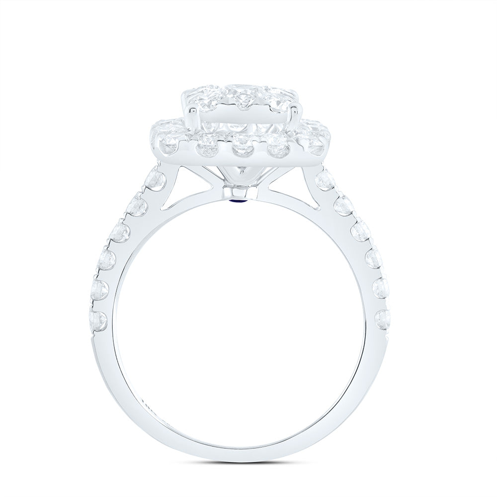 18K White Gold 1 7/8Cttw Natural Diamond Elite 1/3Cttw Center Round Cushion Single Halo Bridal Ring