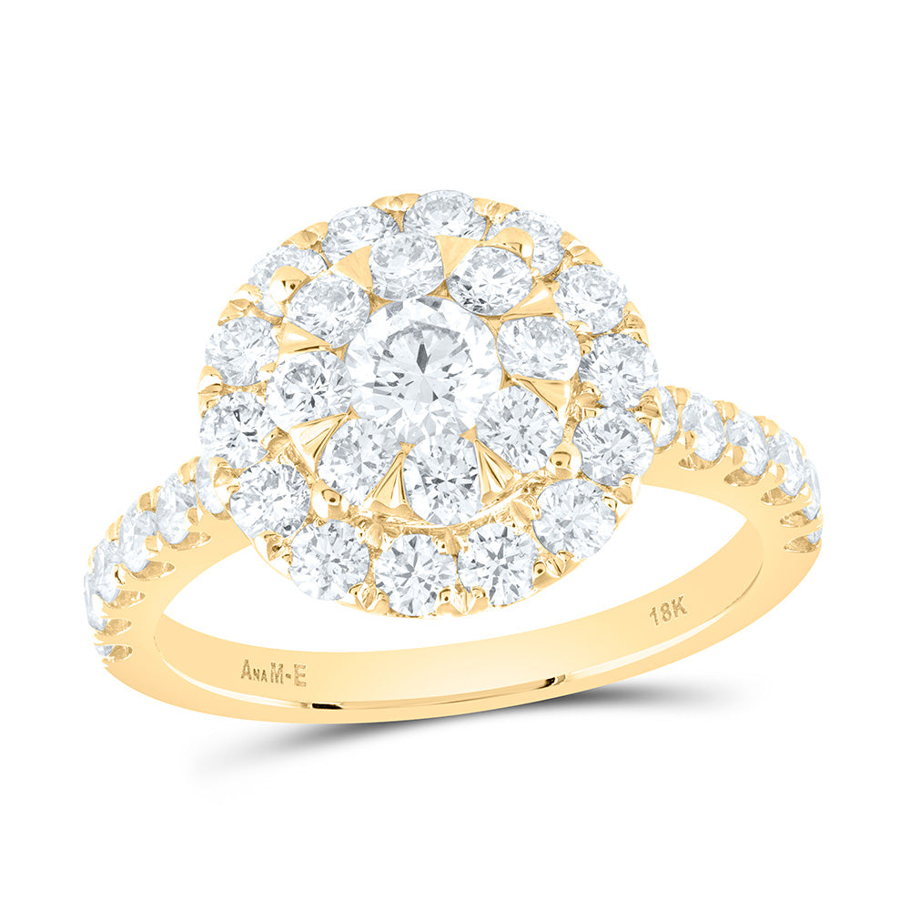 18K Yellow Gold 1 3/4Cttw Natural Diamond Elite 1/3Cttw Center Round Round Single Halo Bridal Ring