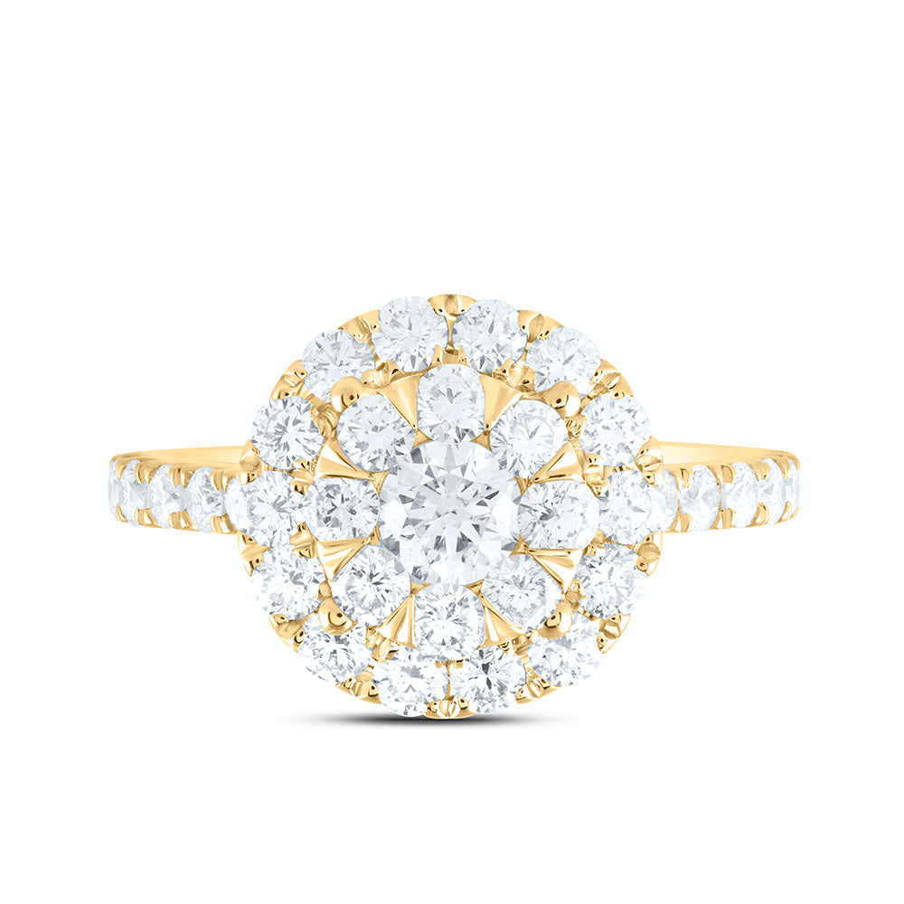 18K Yellow Gold 1 3/4Cttw Natural Diamond Elite 1/3Cttw Center Round Round Single Halo Bridal Ring
