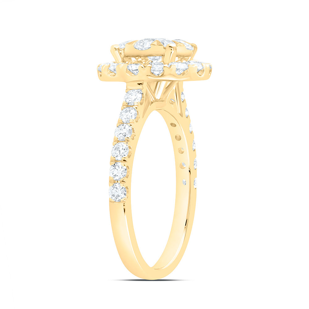 18K Yellow Gold 1 3/4Cttw Natural Diamond Elite 1/3Cttw Center Round Round Single Halo Bridal Ring