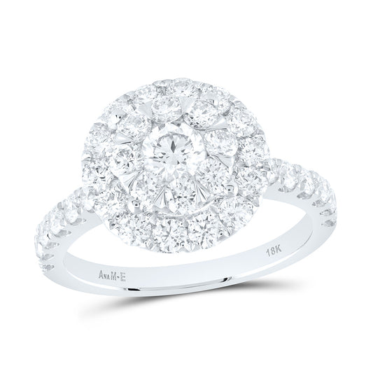 18K White Gold 1 3/4Cttw Natural Diamond Ana M Elite 1/3Ctw Center Round Single Halo Bridal Ring