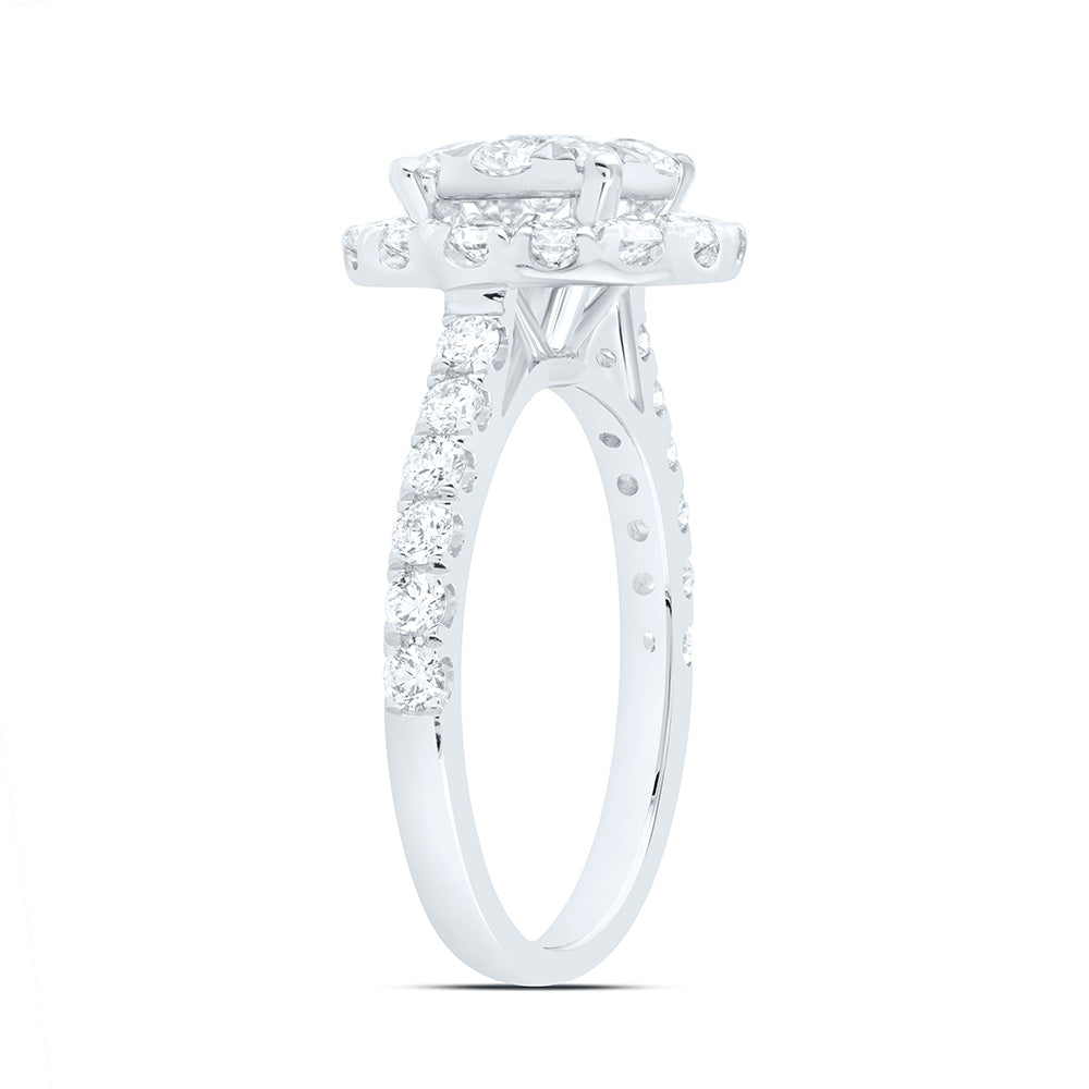 18K White Gold 1 3/4Cttw Natural Diamond Ana M Elite 1/3Ctw Center Round Single Halo Bridal Ring
